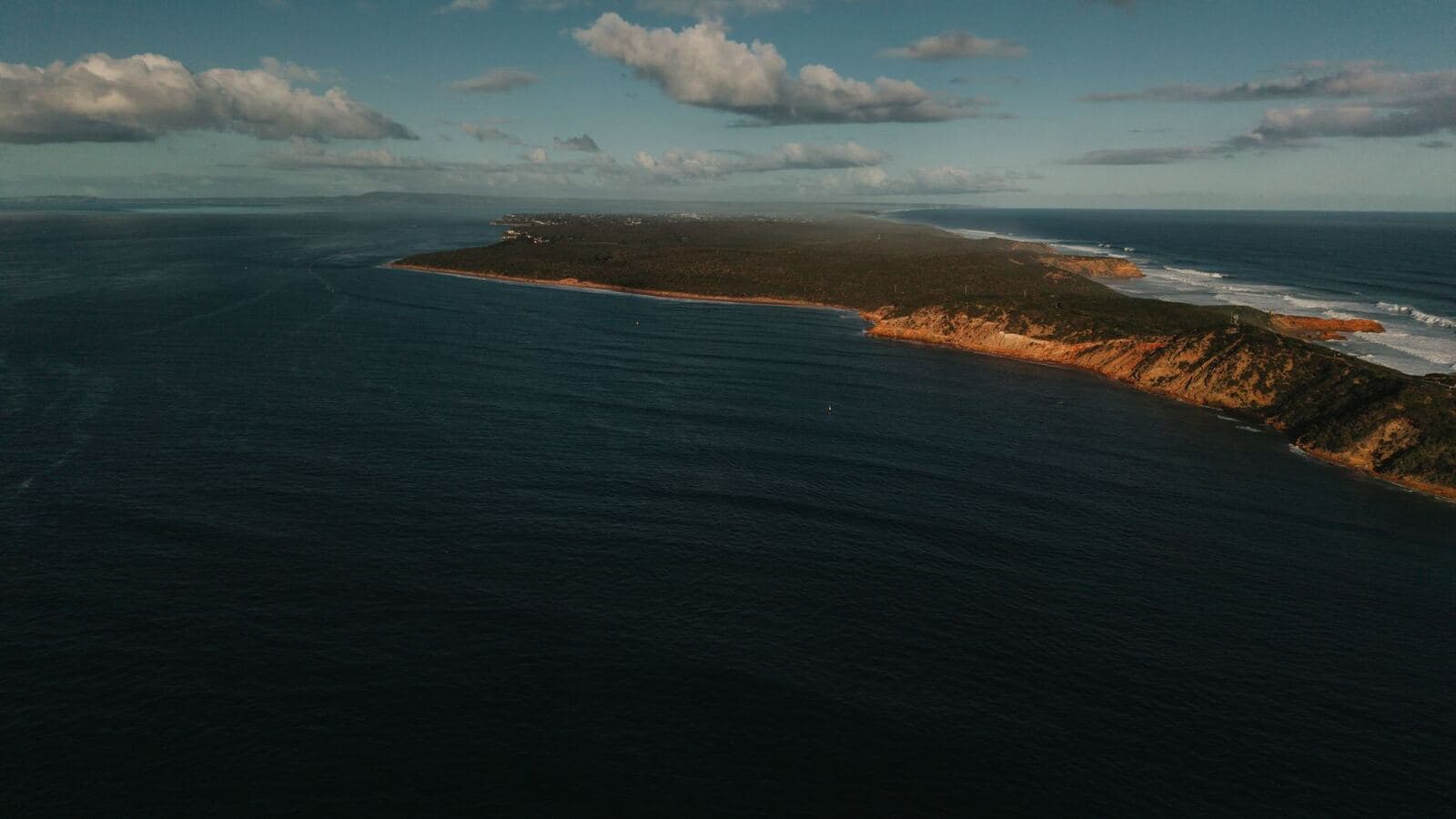 Aerial view of the rugged coastline at Portsea, Victoria
